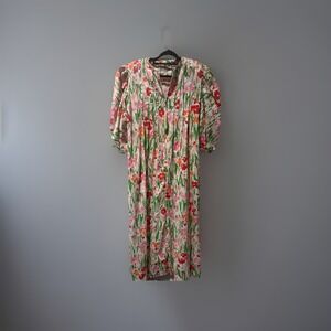 Vtg David Brown California Robe LG Pink Floral Duster Tassel House Dress Prairie
